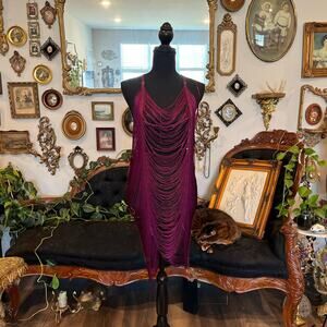 Dream girl lingerie plus queen sized Burgundy fringe mini dress with spaghetti